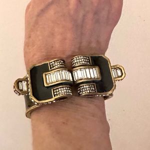 Black metal and rhinestone cuff bracelet